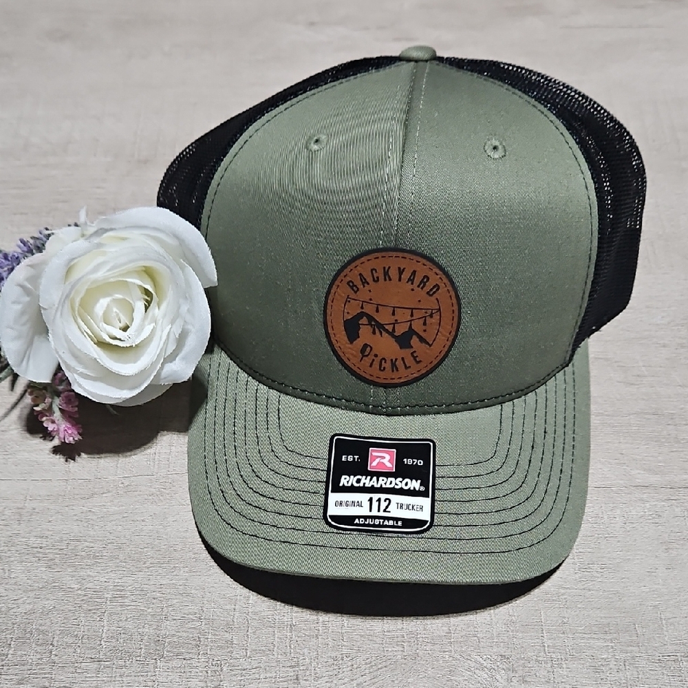 Richardson 🎁 Backyard Pickle Leather Patch Moss Green & Black Cap New Unisex